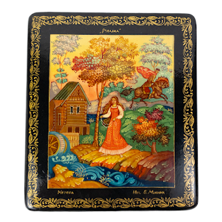 Russian Hand Painted Lacquered Trinket Box