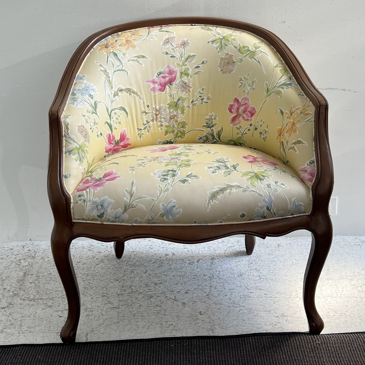 French Walnut Floral Upholstered Salon Chair