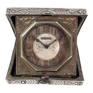 Elgin Sterling Silver 1920s Art Deco Travel Clock NEEDS REPAIR