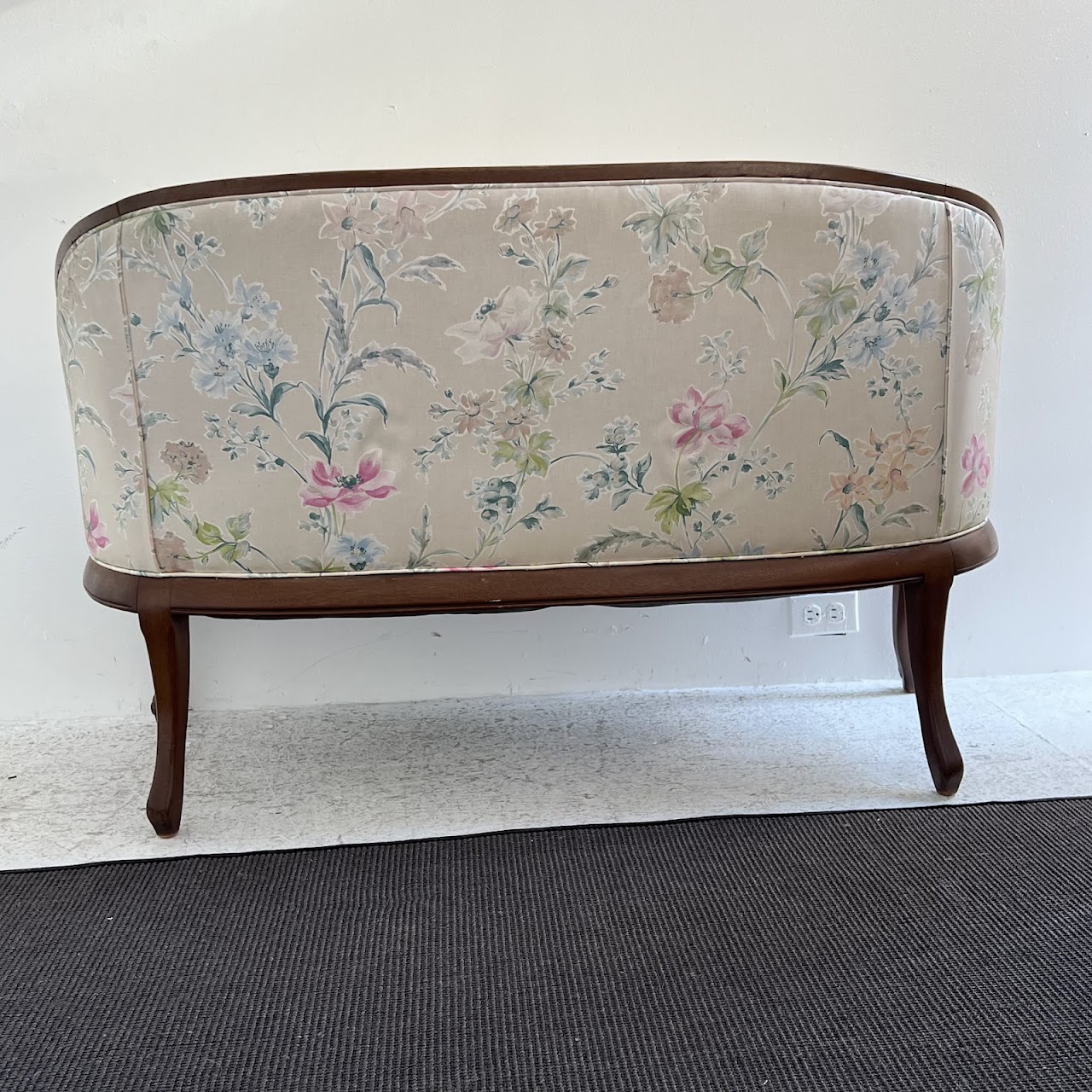 French Walnut Floral Upholstered Loveseat