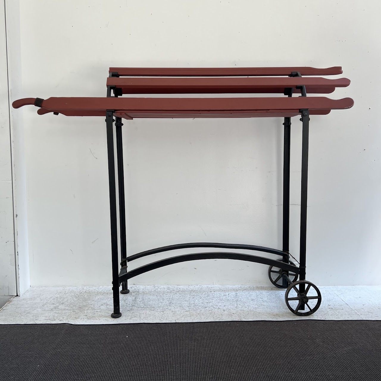 19th C. Cast Iron and Barn Red Wood Saddle Rack