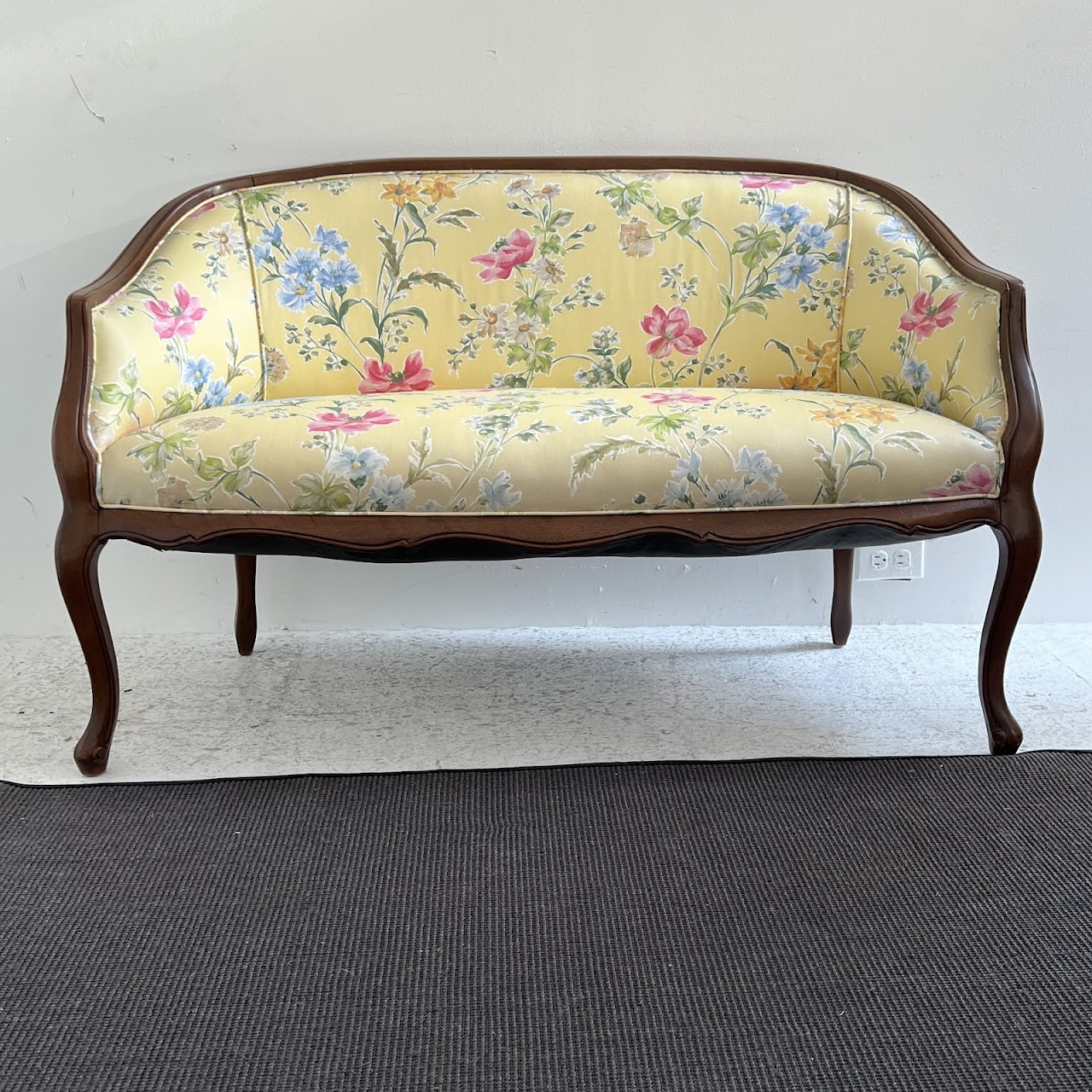 French Walnut Floral Upholstered Loveseat