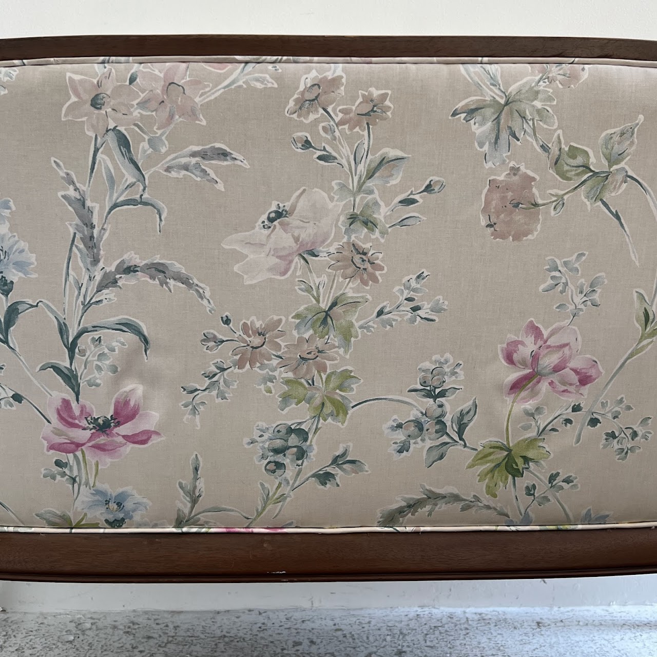 French Walnut Floral Upholstered Loveseat