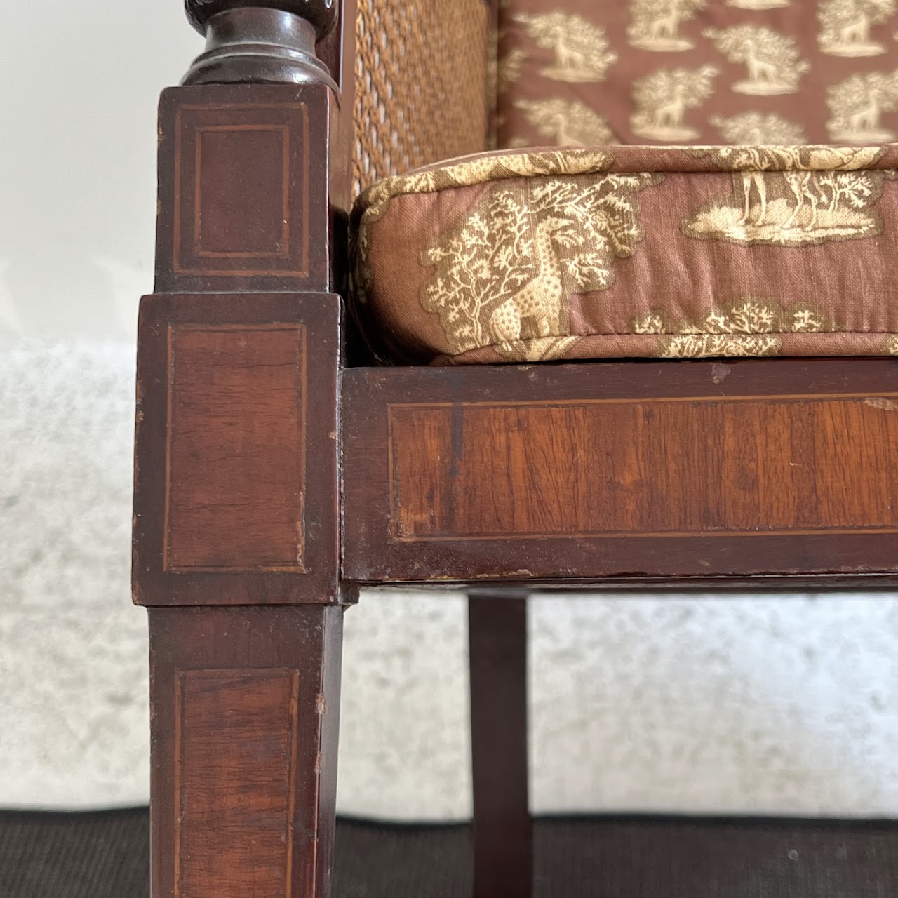 George III Inlaid Mahogany and Cane Library Chair