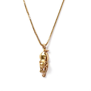 14K Gold  Stretching Cat Pendant Necklace