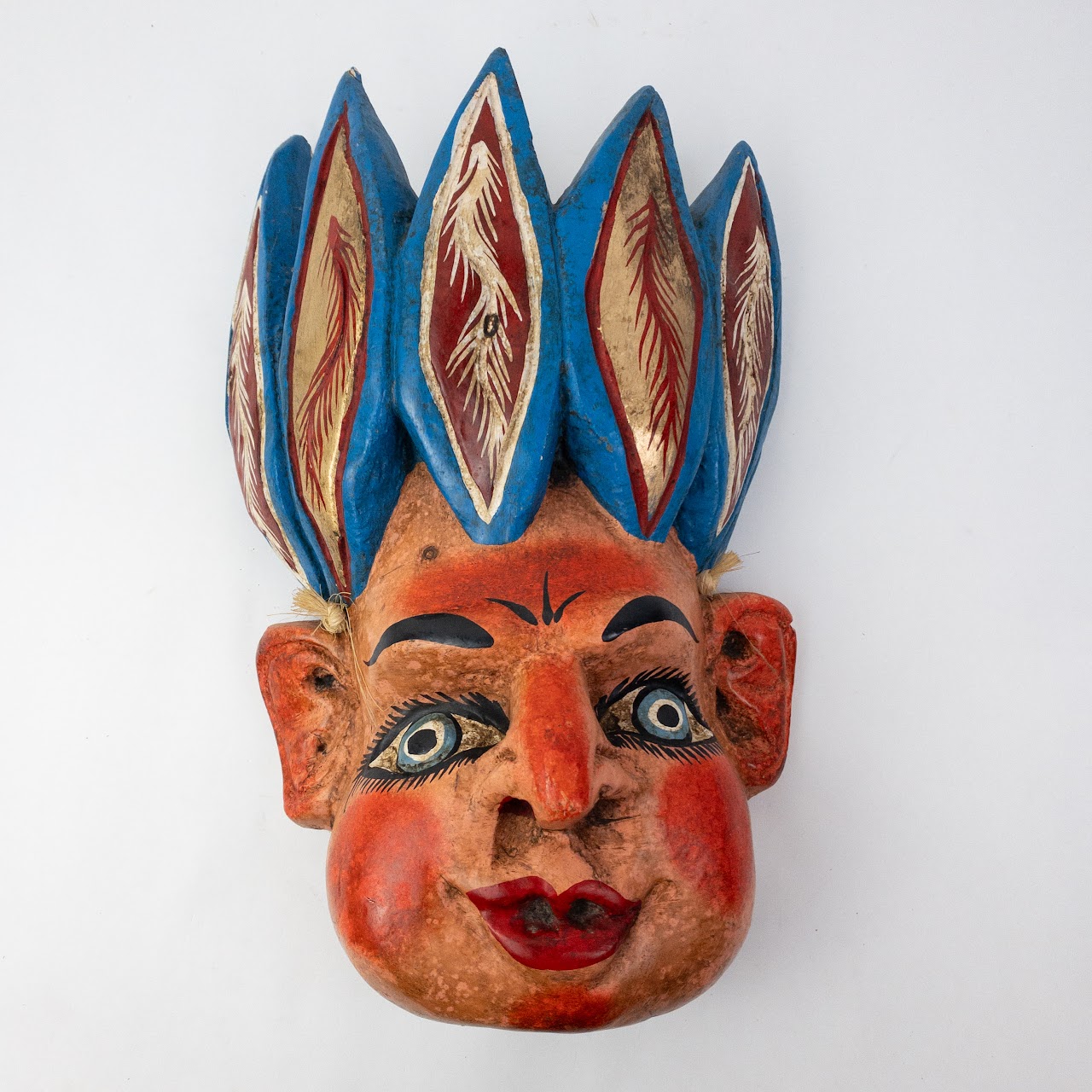 Mexican Folk Art Feathers & Horns Mask Duo