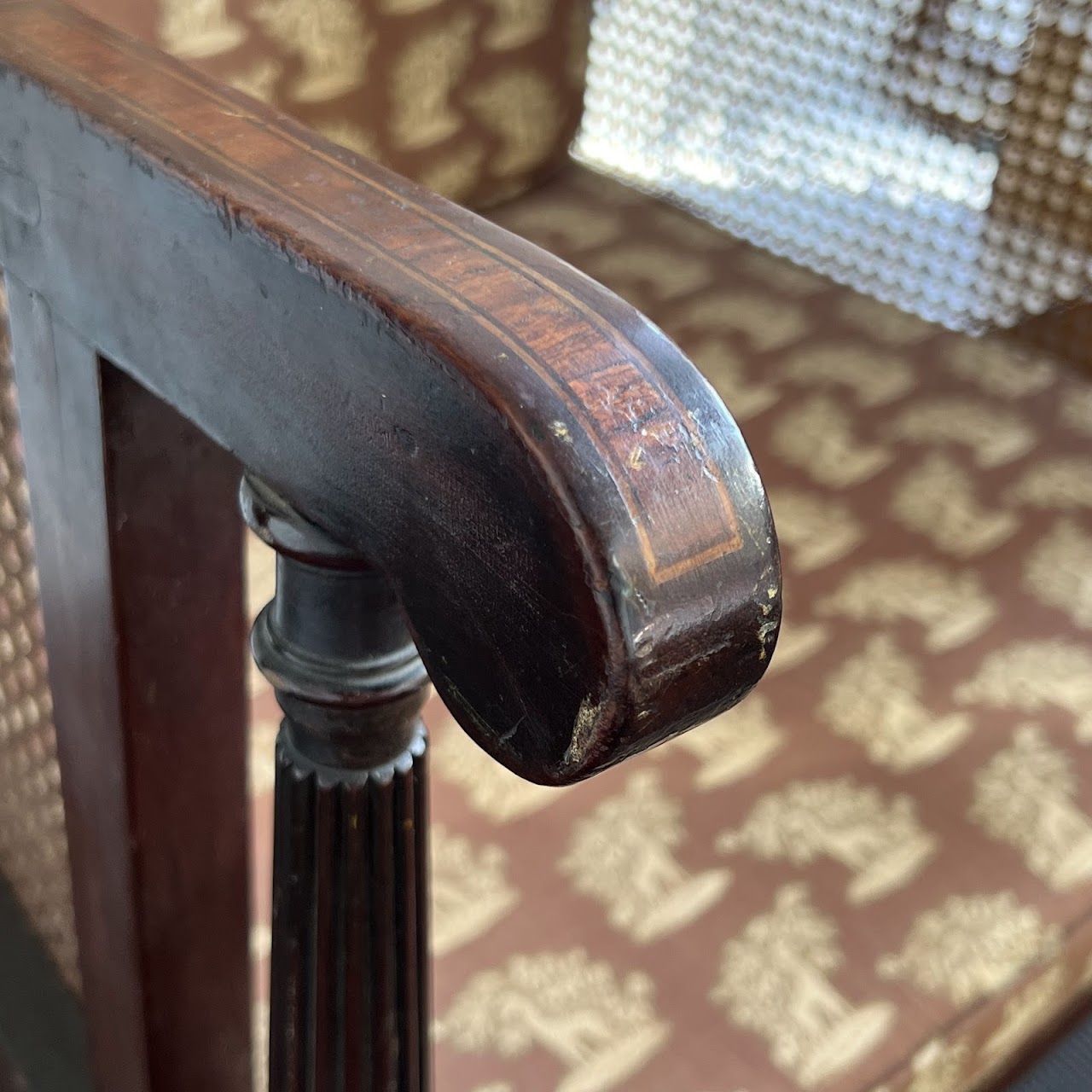 George III Inlaid Mahogany and Cane Library Chair