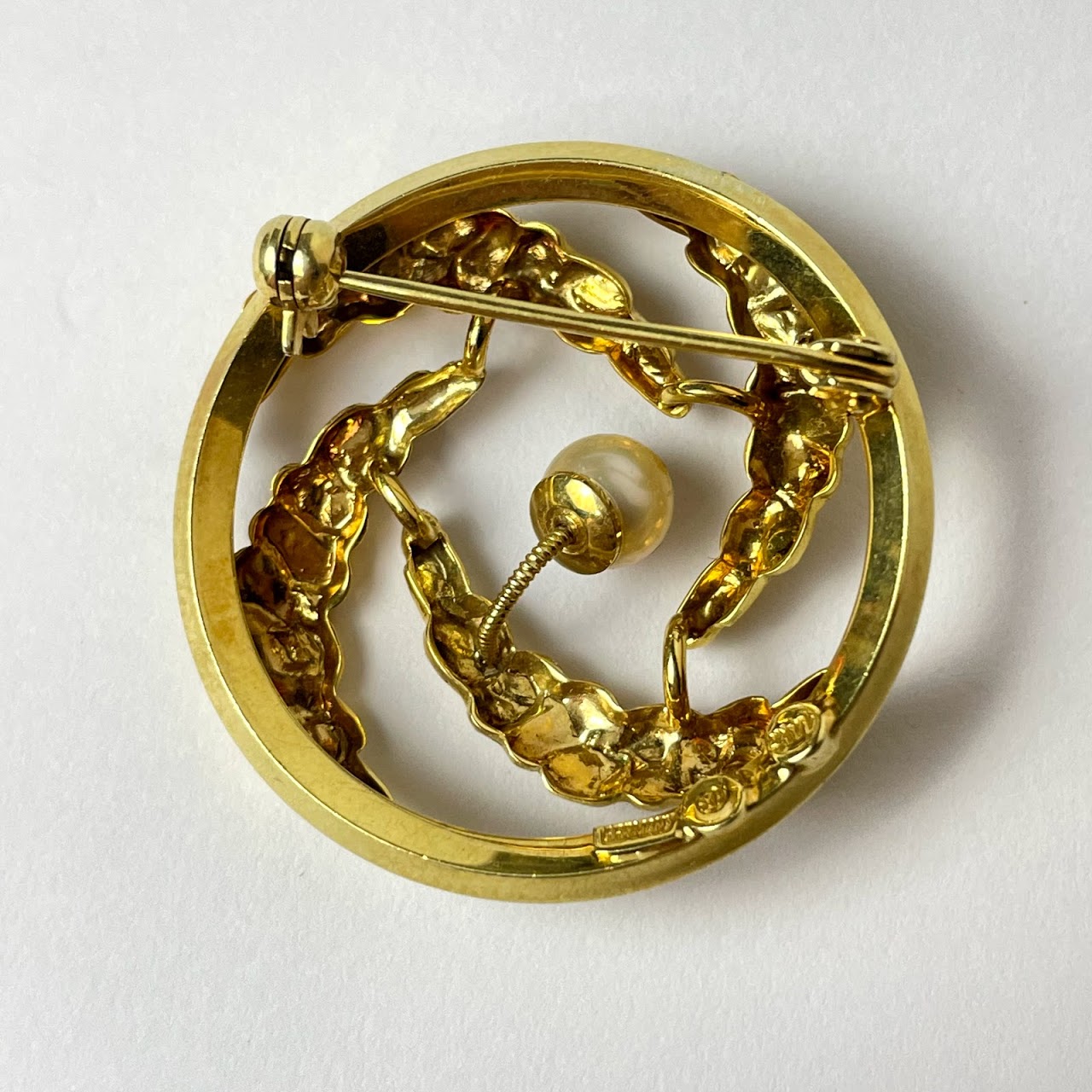 14K Gold & Pearl Circle Brooch