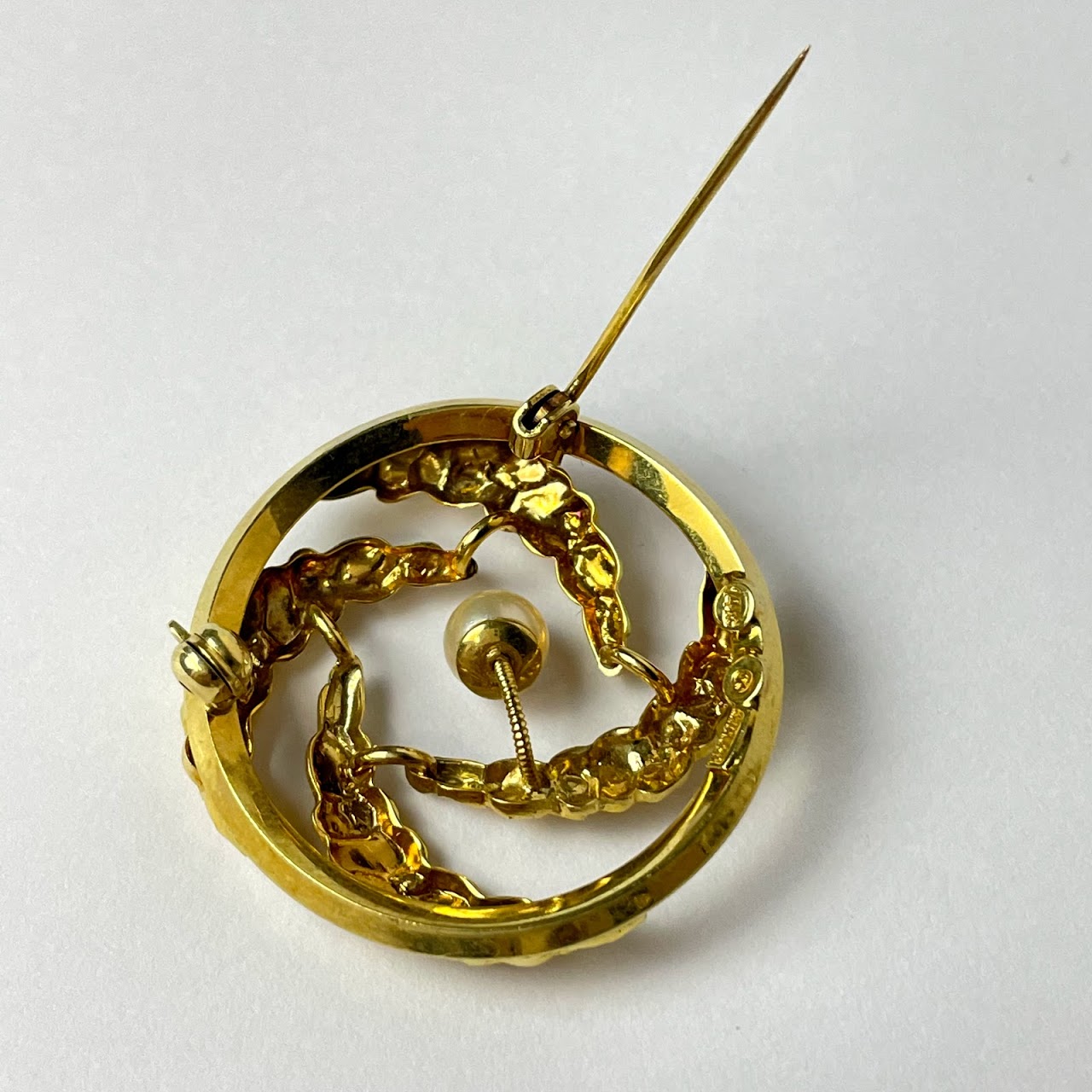 14K Gold & Pearl Circle Brooch