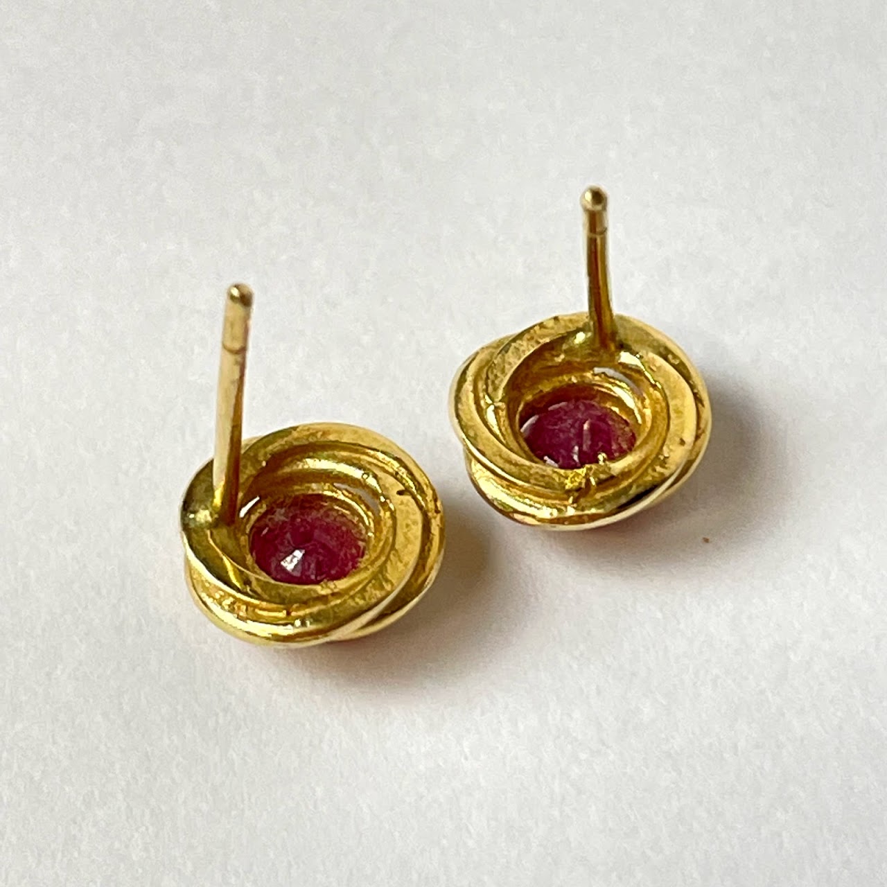 14K Gold & Red Stone Earrings