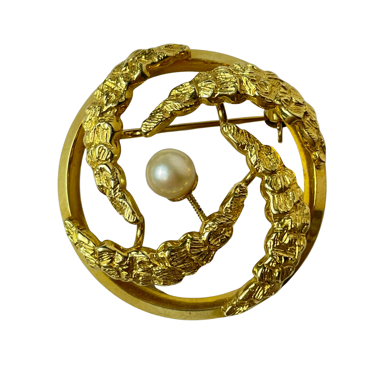 14K Gold & Pearl Circle Brooch