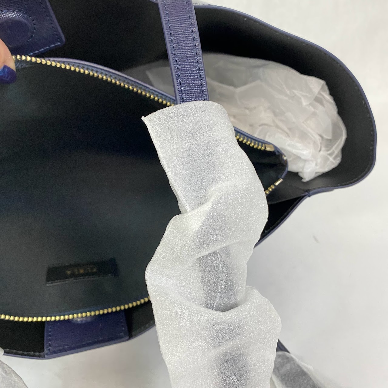 Furla Navy Blue Saffiano Paradise Tote