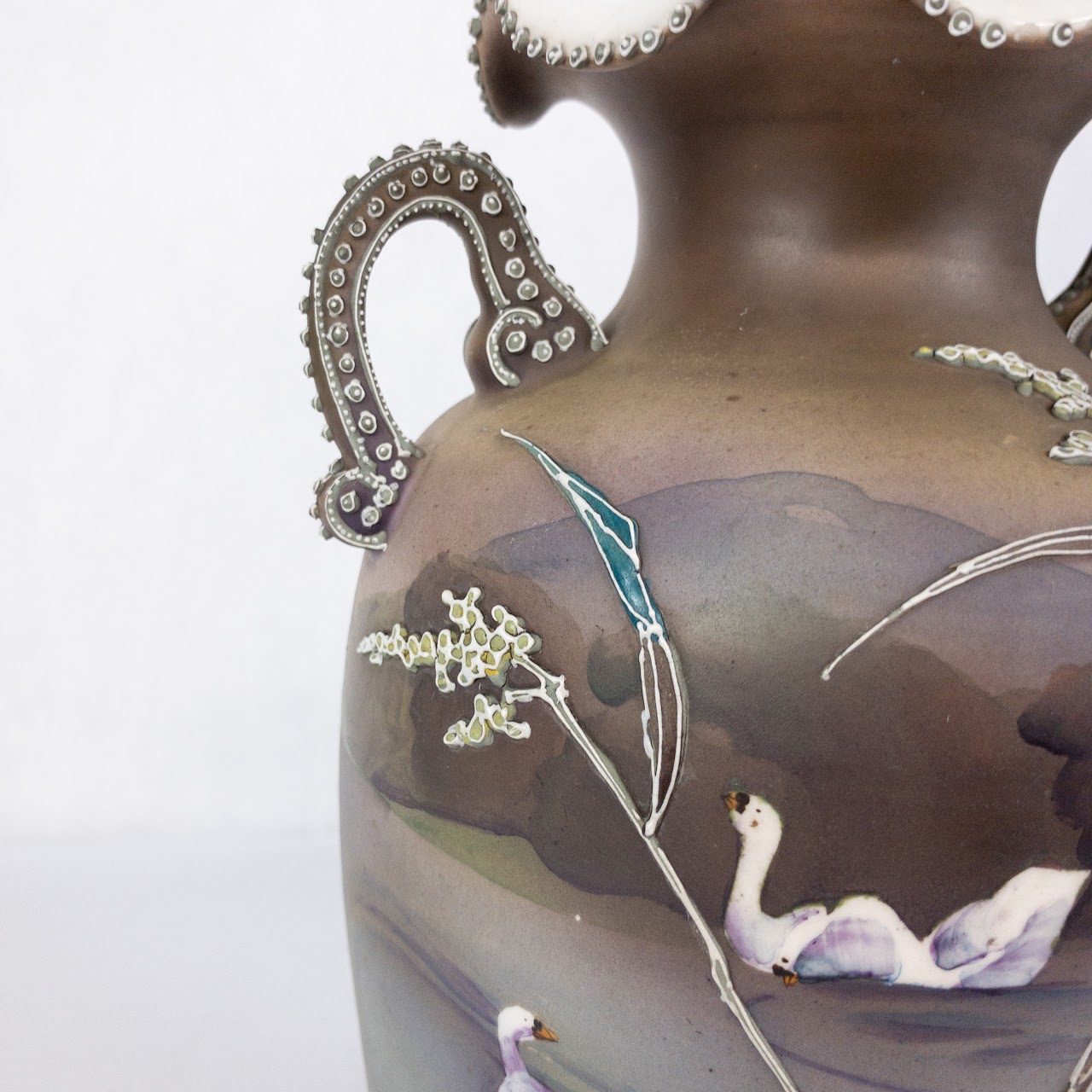 Royal Nippon Vintage Handpainted Swan Urn