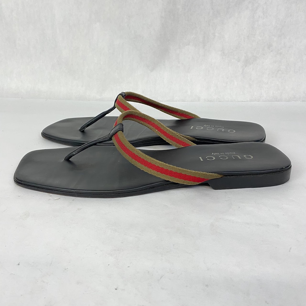 Gucci Leather Stripe Flip-Flops