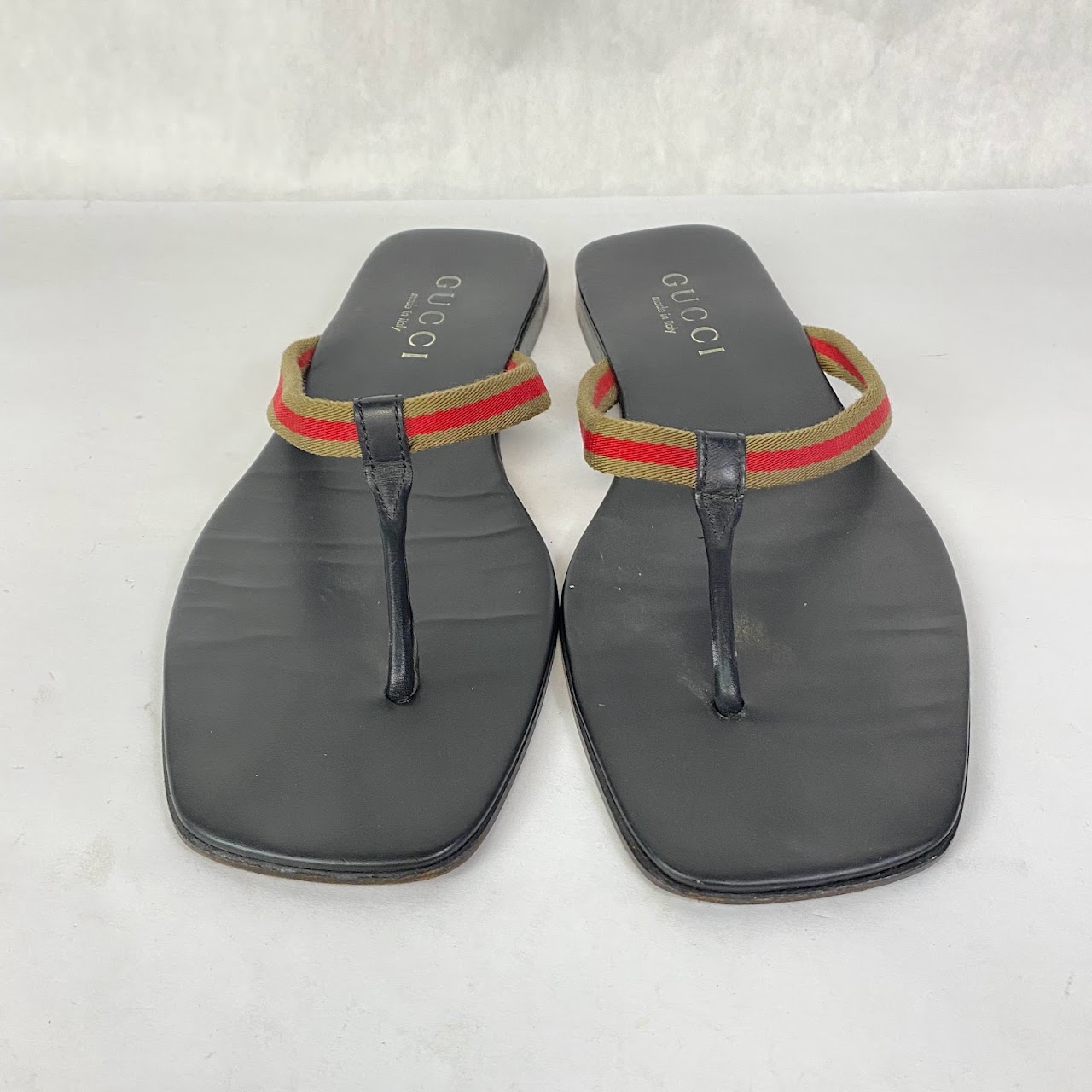 Gucci Leather Stripe Flip-Flops