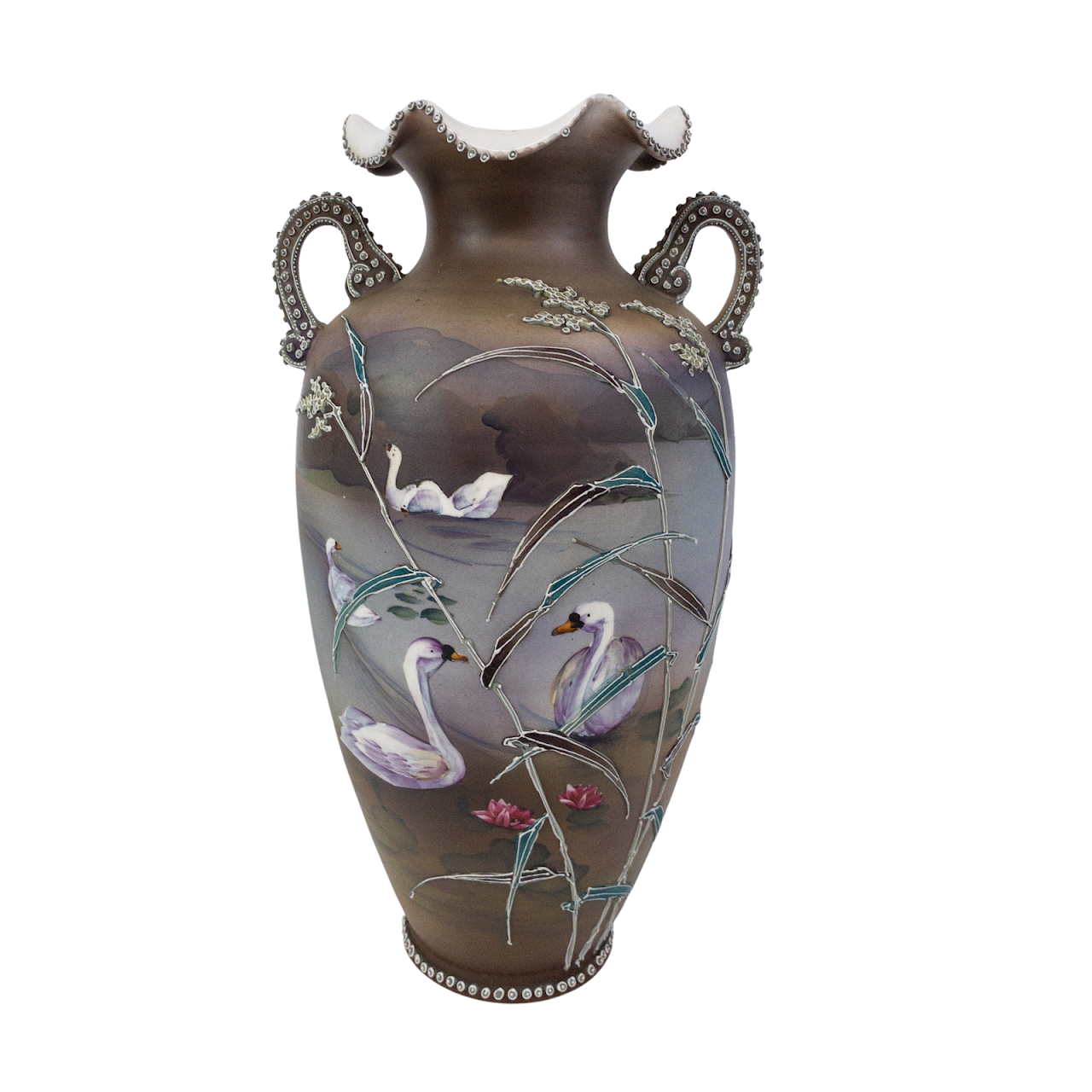 Royal Nippon Vintage Handpainted Swan Urn