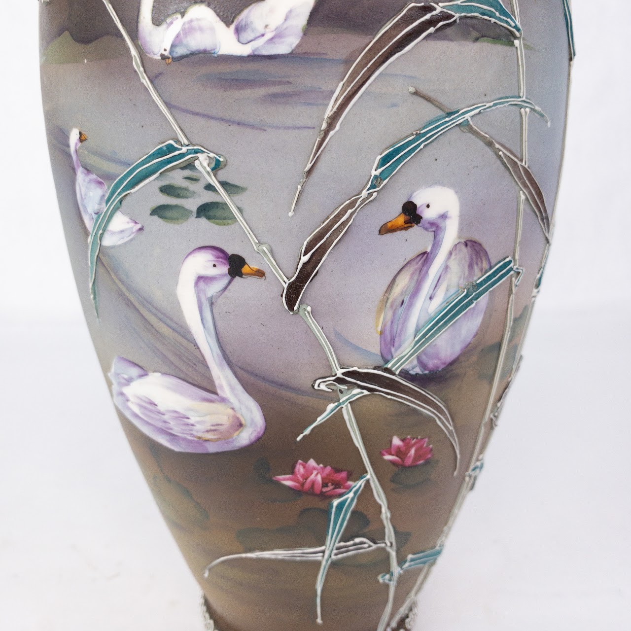 Royal Nippon Vintage Handpainted Swan Urn