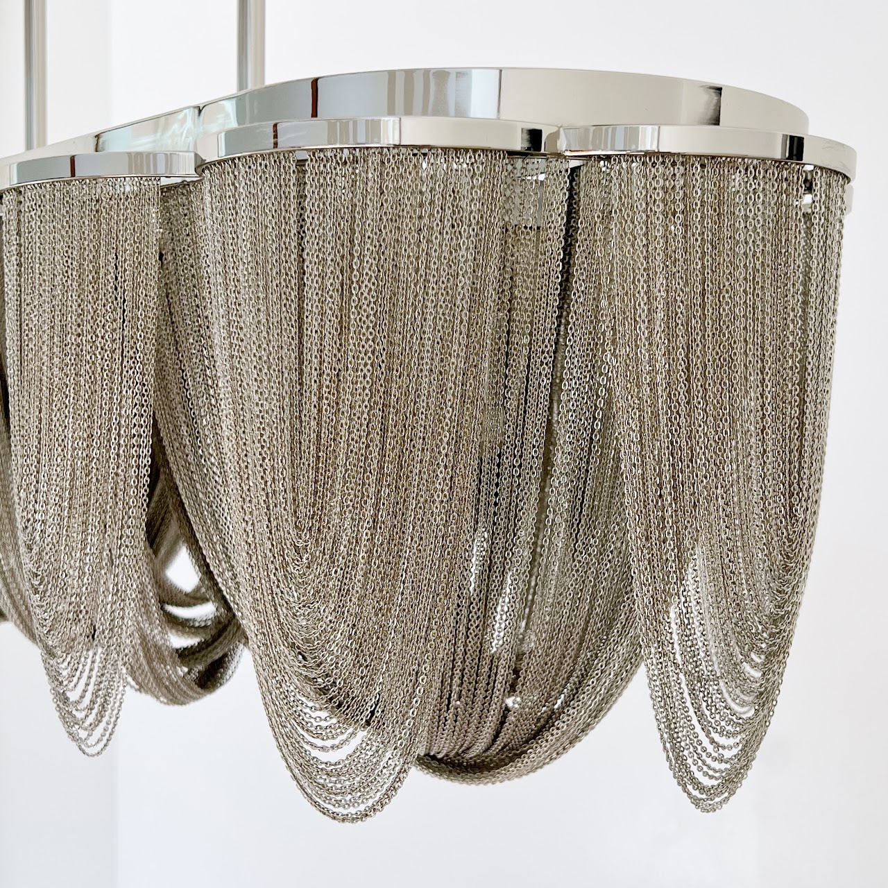 Polished Nickel Draped Chain Five Light Pendant Chandelier