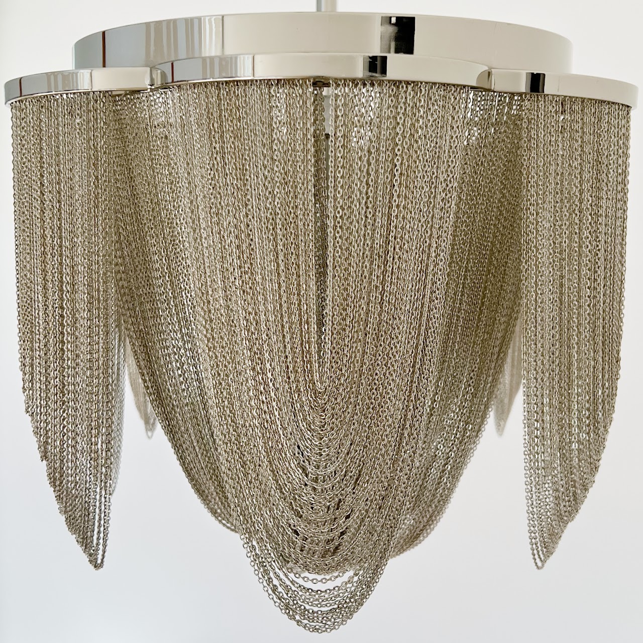 Polished Nickel Draped Chain Five Light Pendant Chandelier