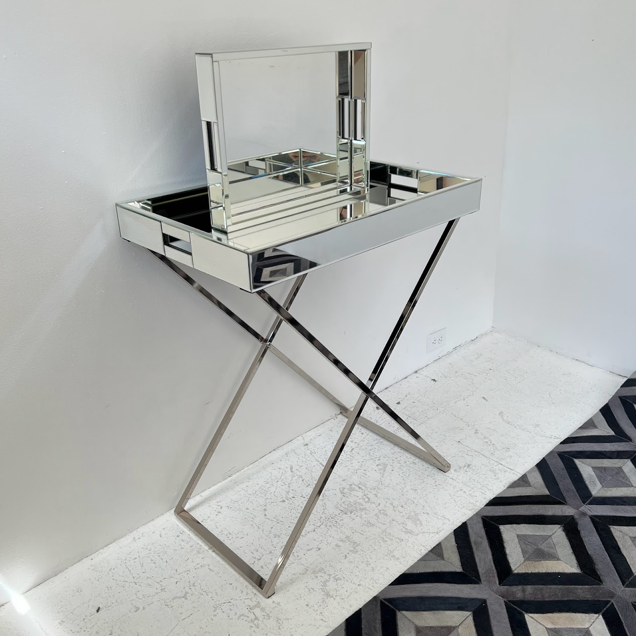 Mirrored Campaign Tray Table with Serving Tray