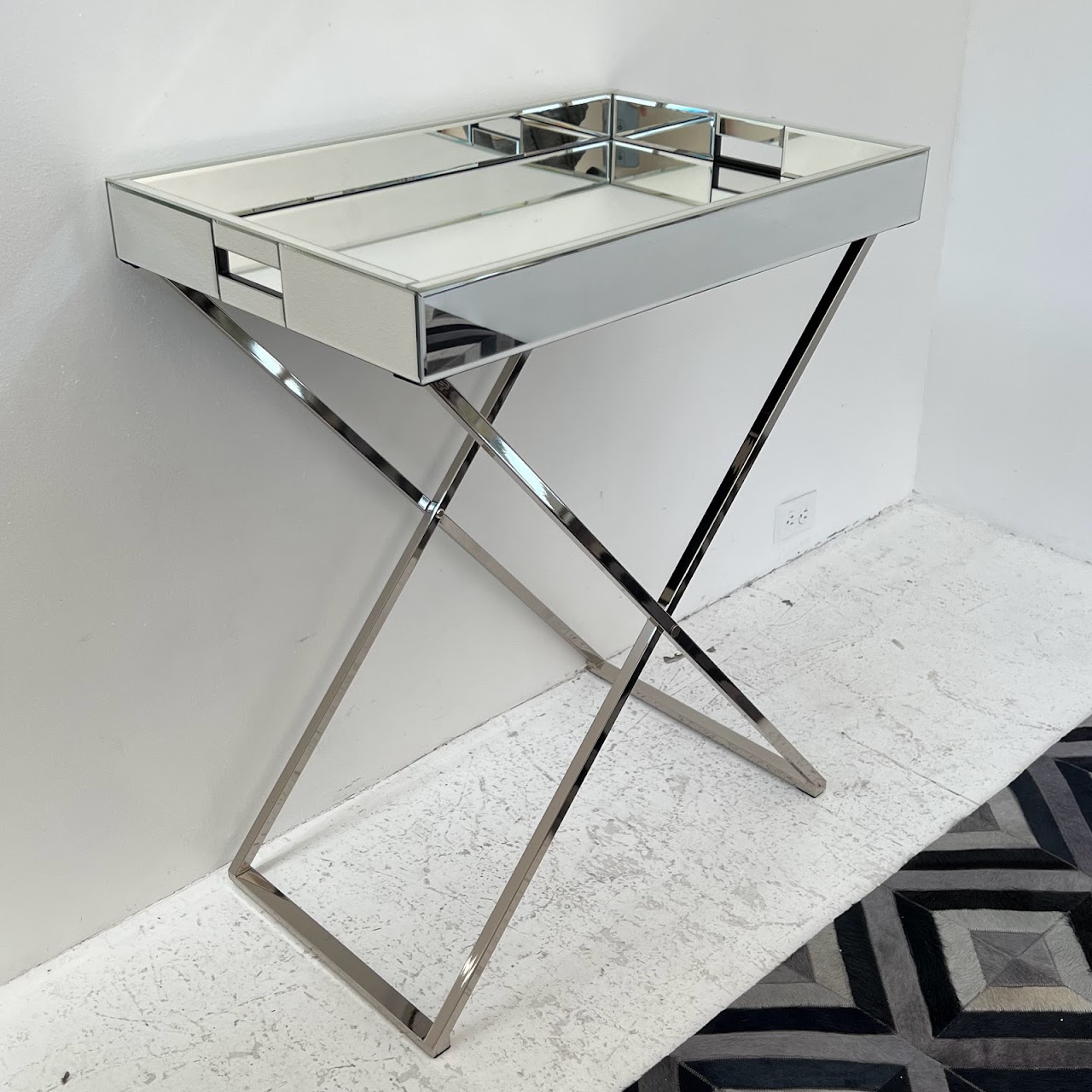 Mirrored Campaign Tray Table with Serving Tray