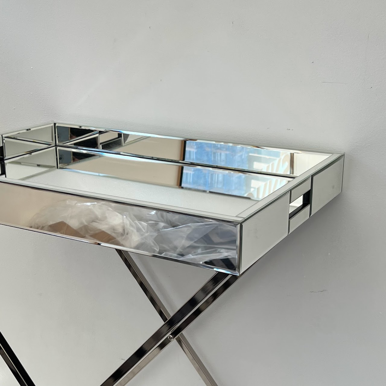 Mirrored Campaign Tray Table with Serving Tray