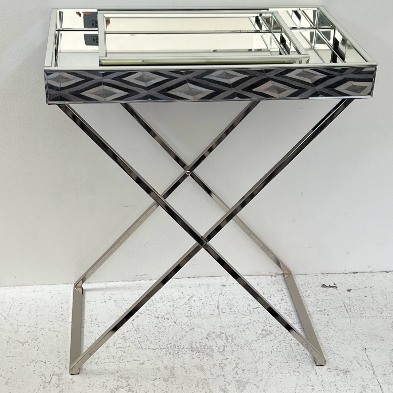 Mirrored Campaign Tray Table with Serving Tray