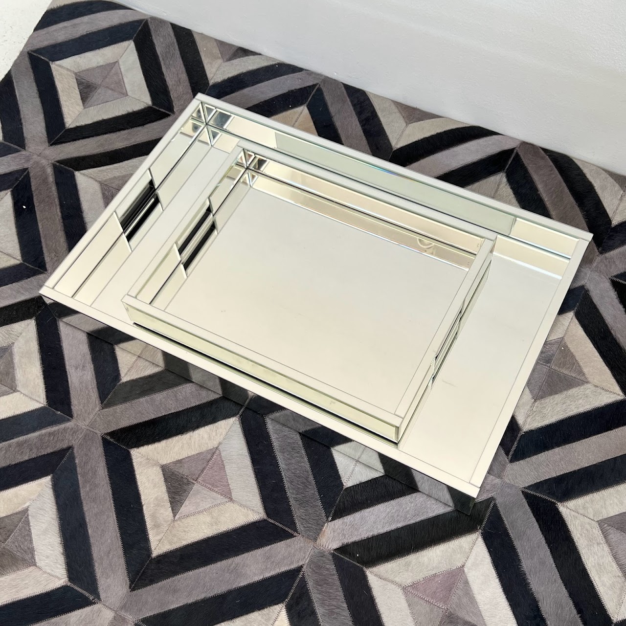 Mirrored Campaign Tray Table with Serving Tray