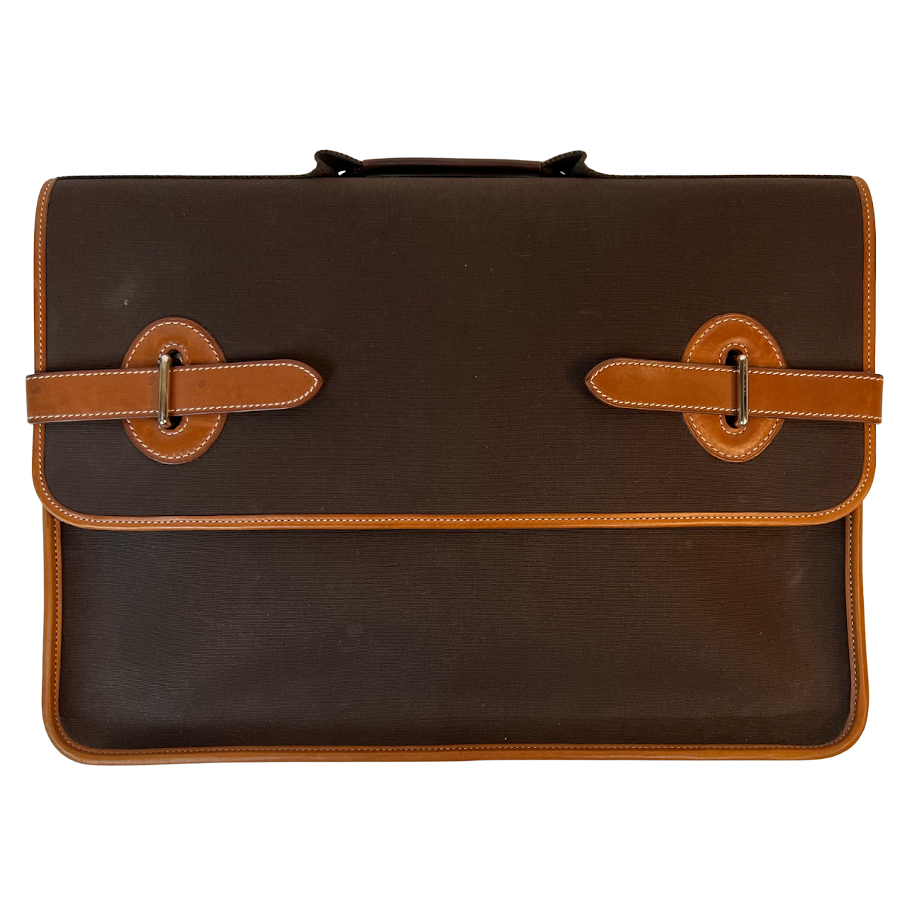 Hermes Buenaventura Men's Canvas and Leather Briefcase at 1stDibs