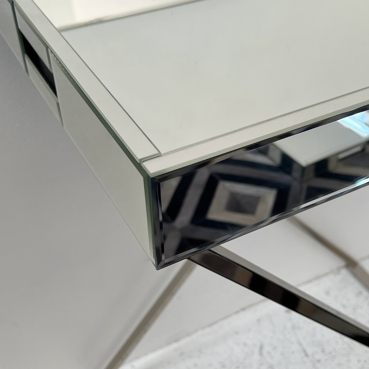 Mirrored Campaign Tray Table with Serving Tray