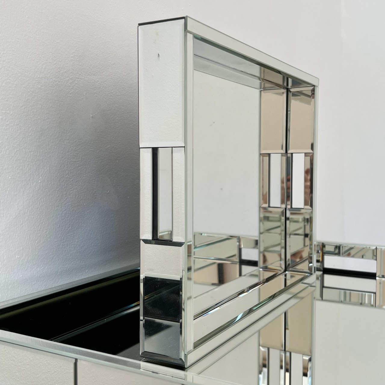 Mirrored Campaign Tray Table with Serving Tray