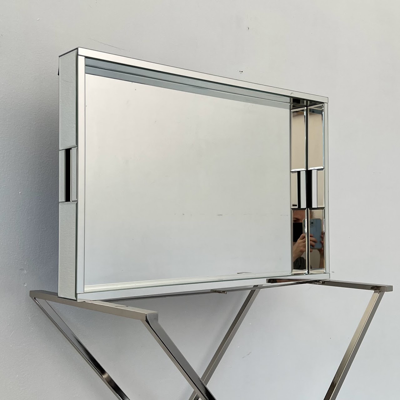 Mirrored Campaign Tray Table with Serving Tray