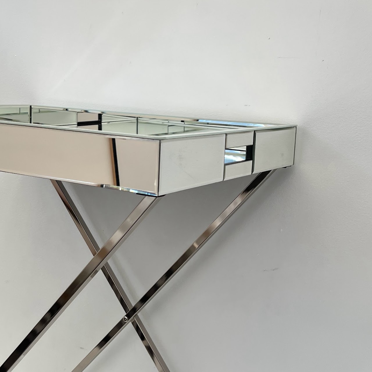 Mirrored Campaign Tray Table with Serving Tray