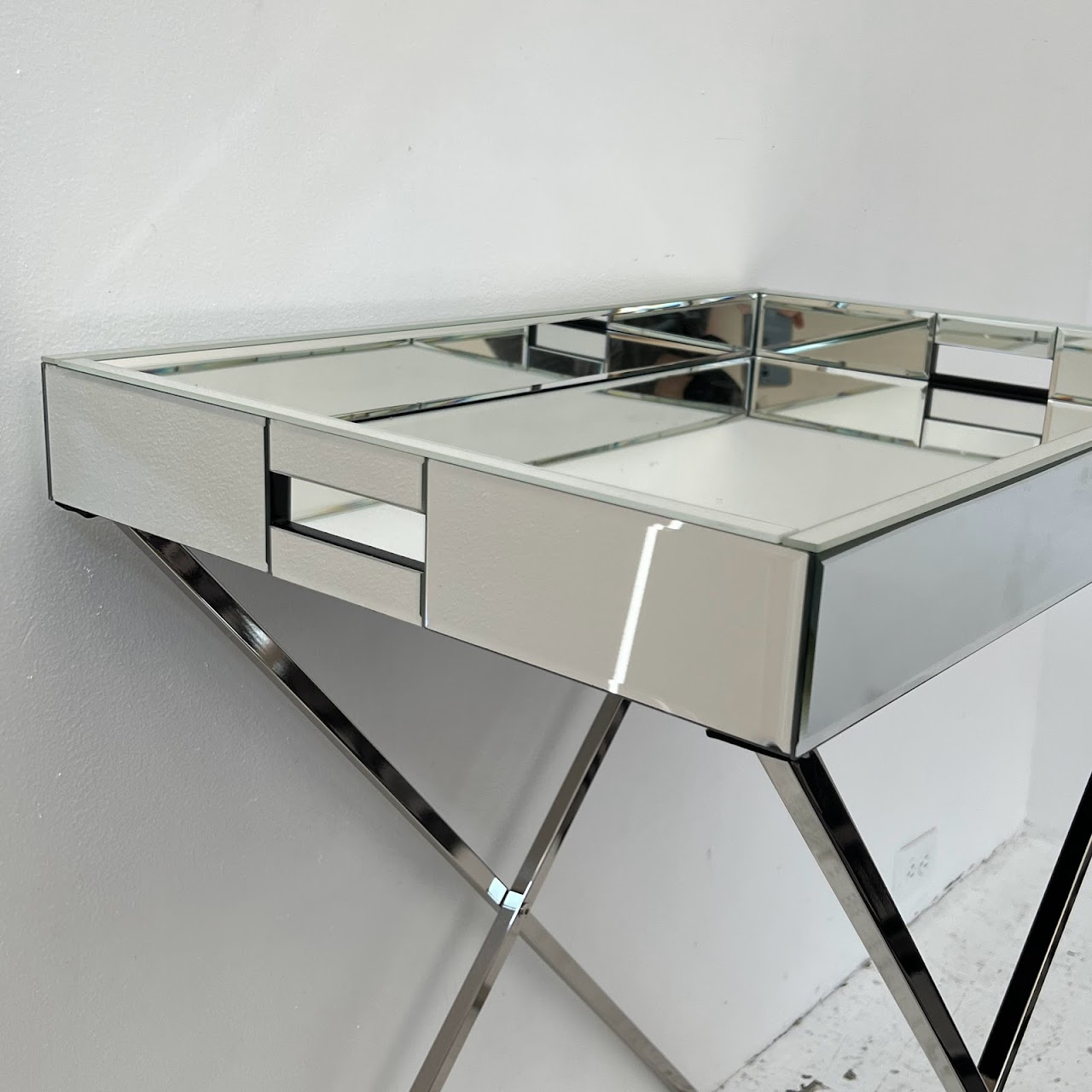 Mirrored Campaign Tray Table with Serving Tray