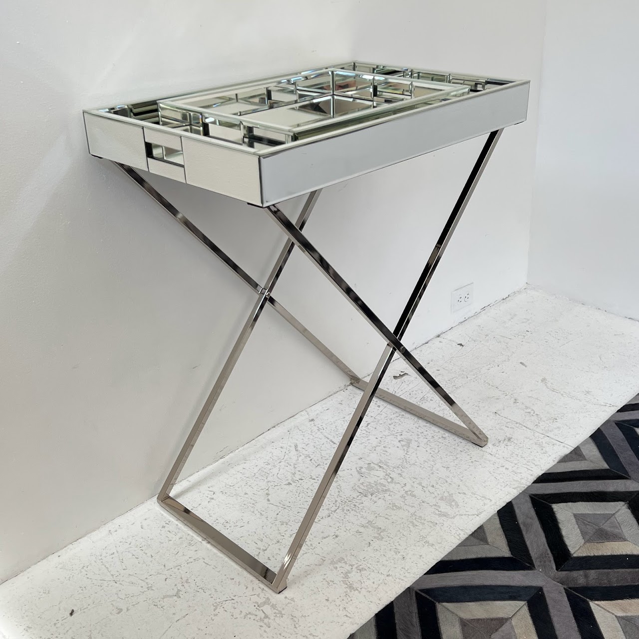 Mirrored Campaign Tray Table with Serving Tray