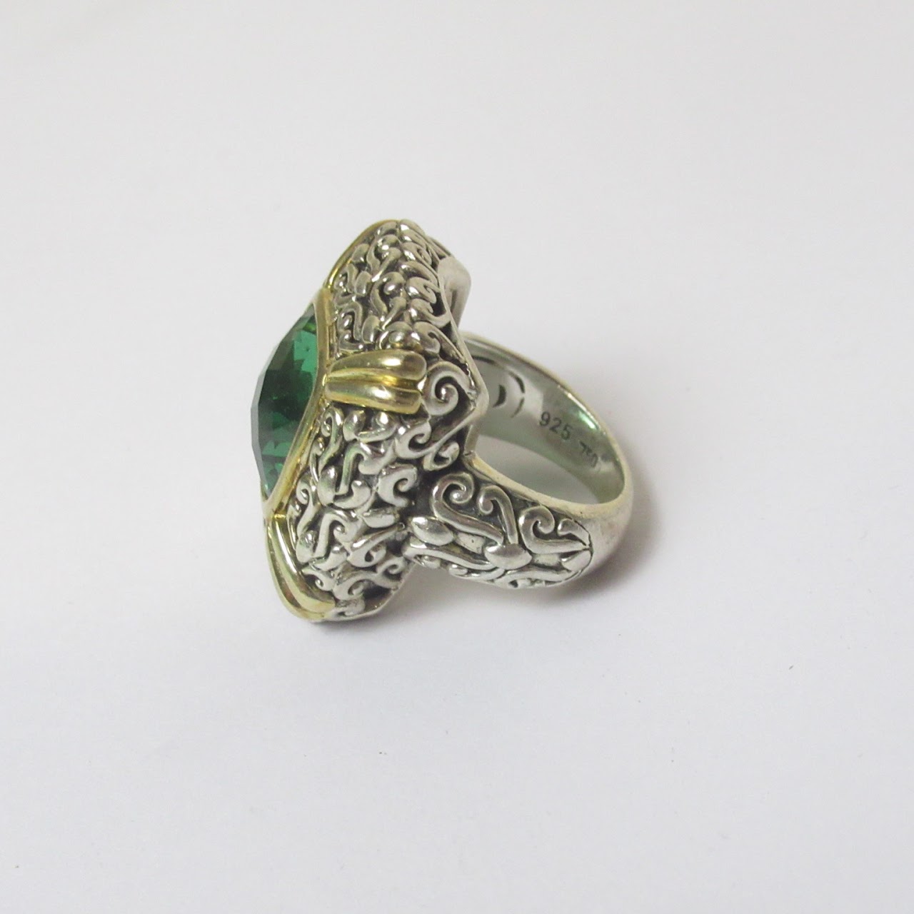 Sterling Silver, 18K Gold & Green Stone Ring