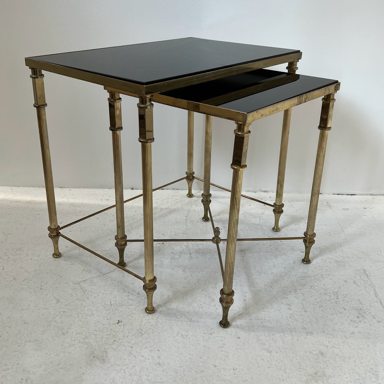 Regency Style Brass Glass-Top Nesting Table Pair