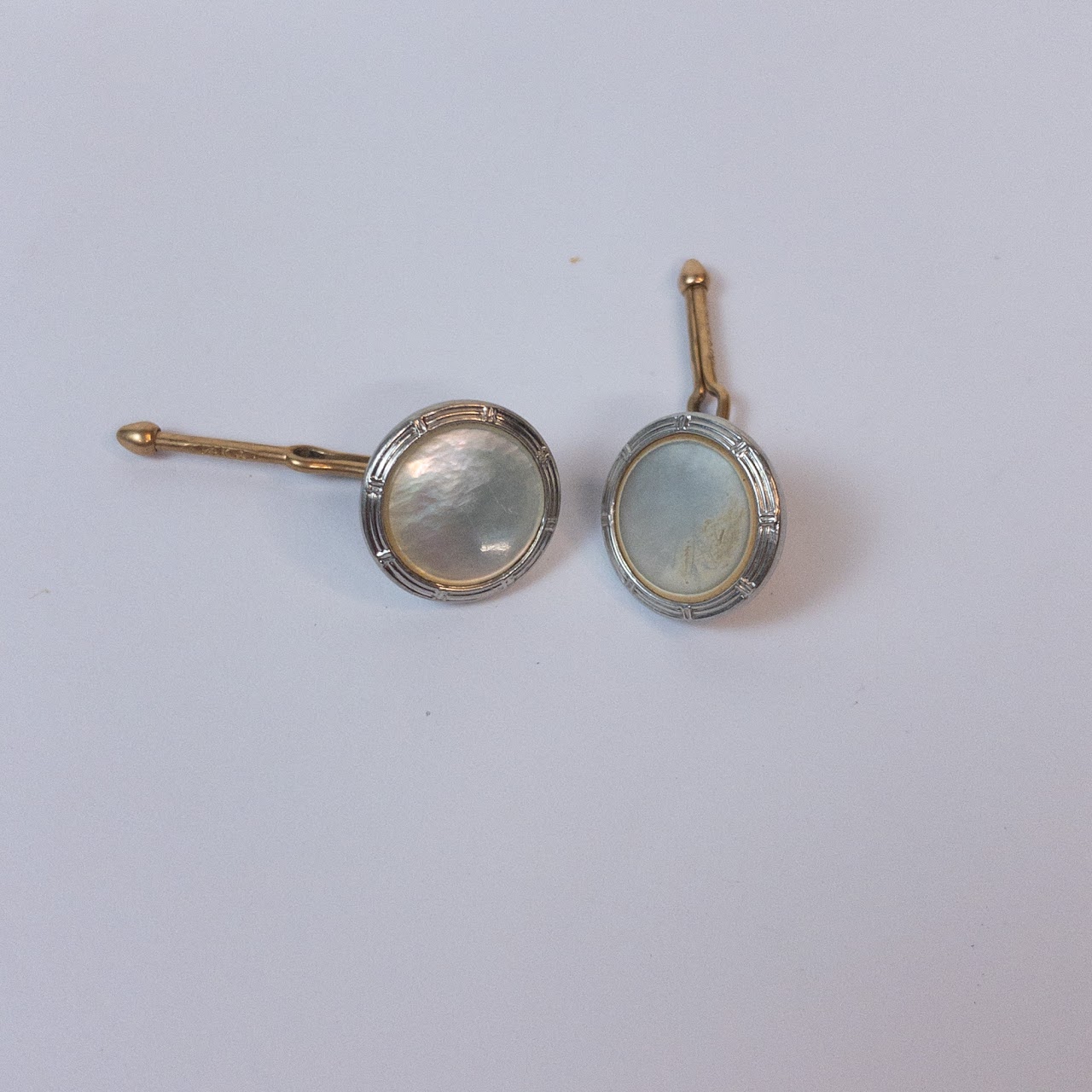 14K Two-Tone Gold & Mother of Pearl Shirt Stud Pair