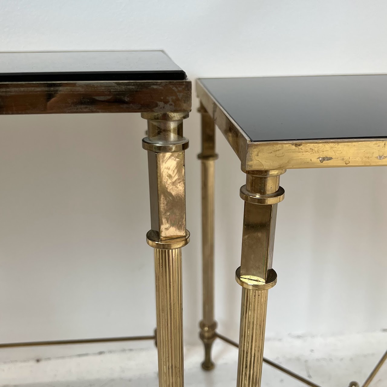 Regency Style Brass Glass-Top Nesting Table Pair