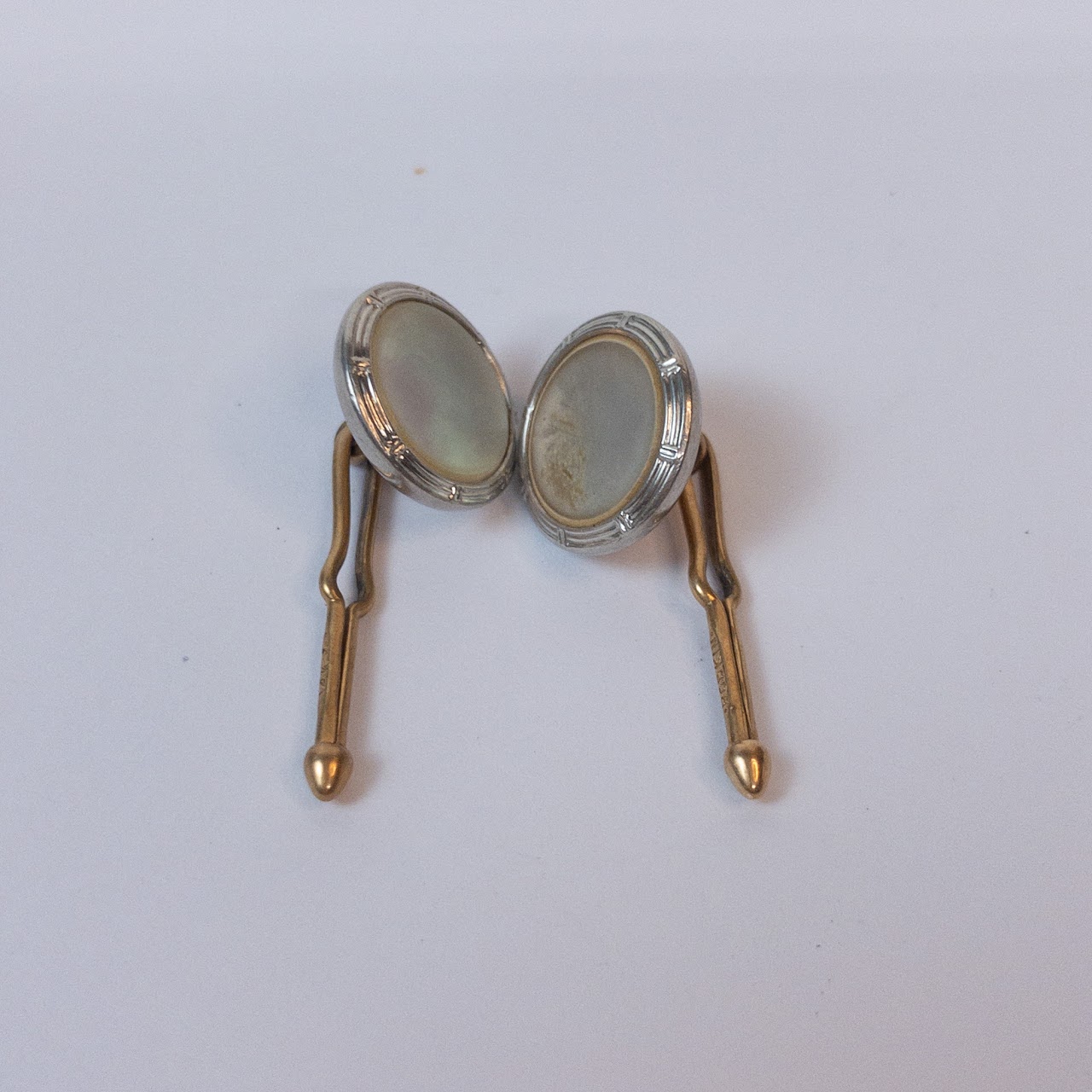 14K Two-Tone Gold & Mother of Pearl Shirt Stud Pair