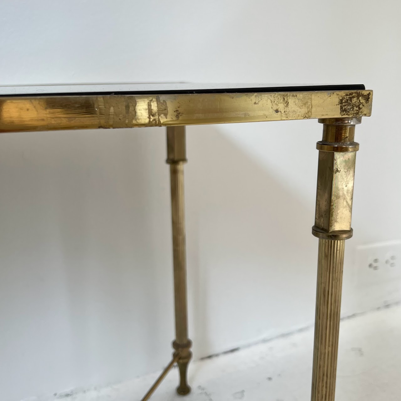 Regency Style Brass Glass-Top Nesting Table Pair