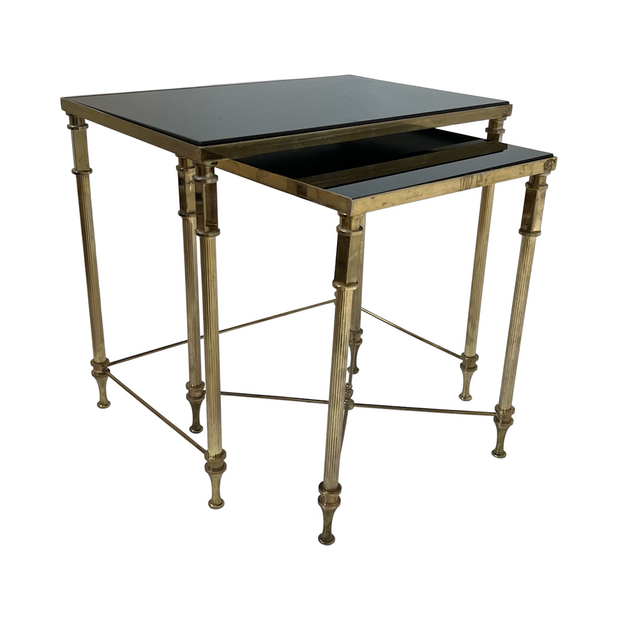 Regency Style Brass Glass-Top Nesting Table Pair