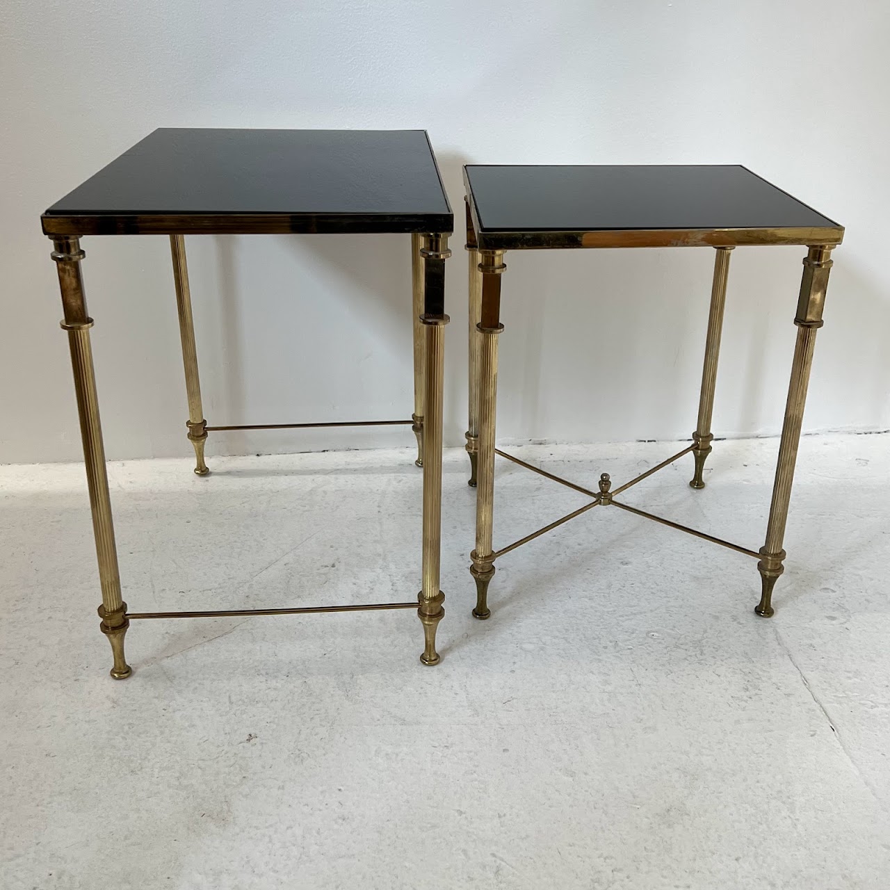 Regency Style Brass Glass-Top Nesting Table Pair