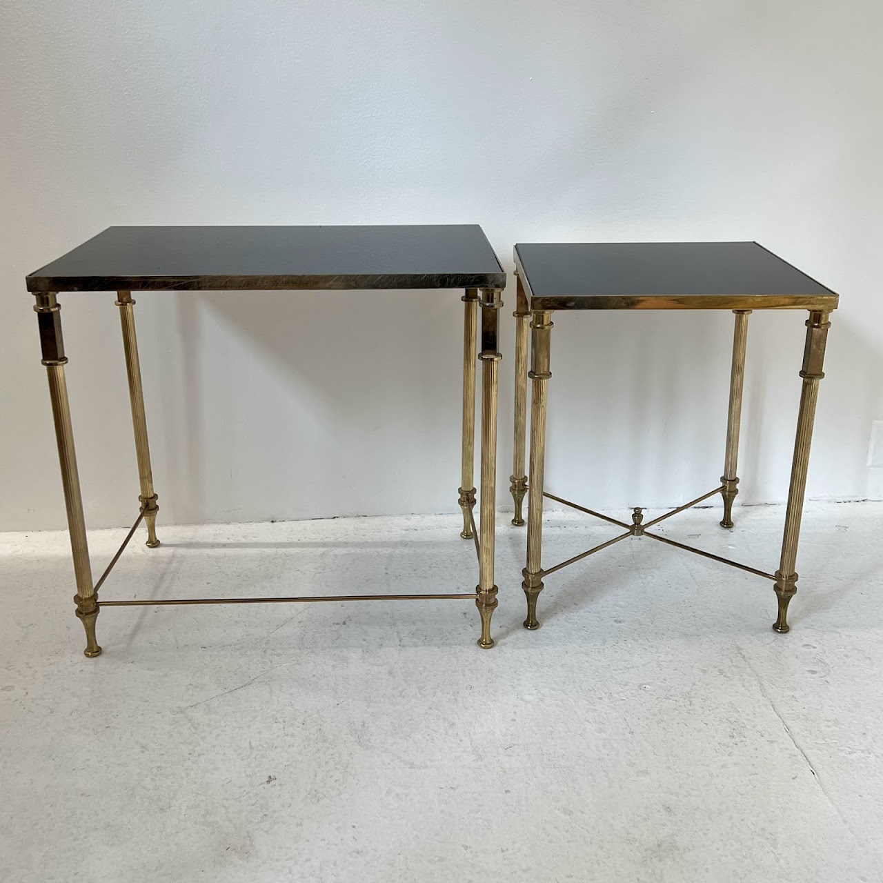 Regency Style Brass Glass-Top Nesting Table Pair