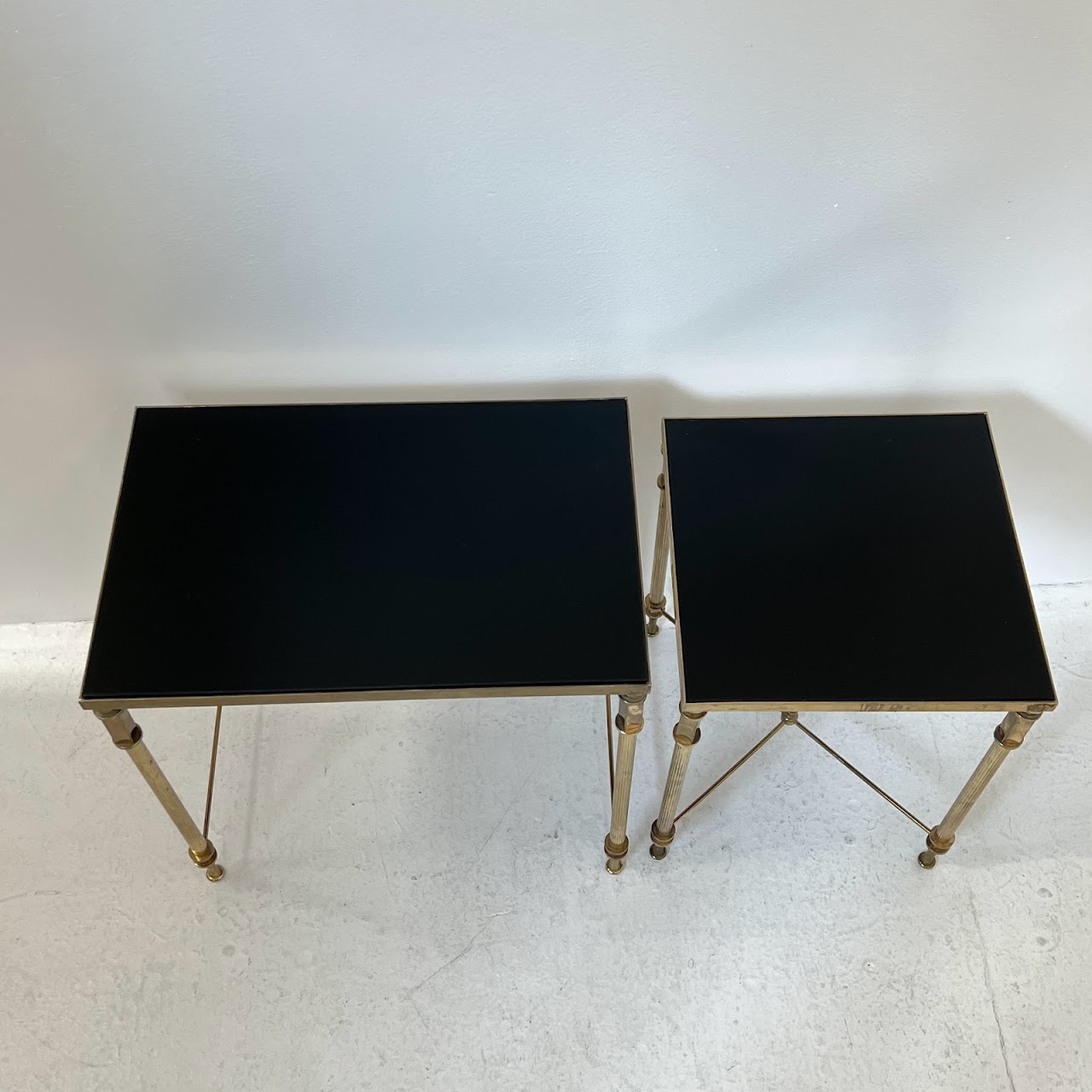 Regency Style Brass Glass-Top Nesting Table Pair