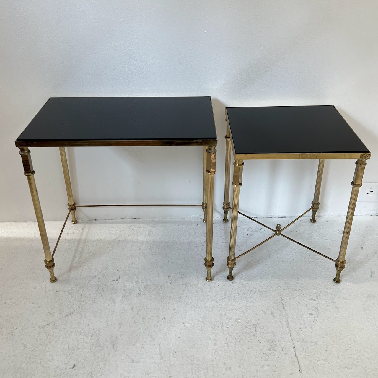 Regency Style Brass Glass-Top Nesting Table Pair