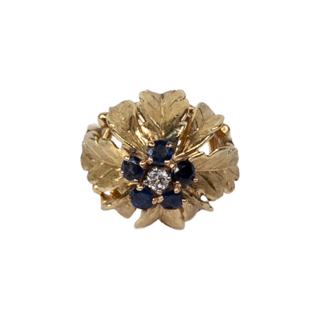 14K Gold Sapphire & Diamond Flower Ring