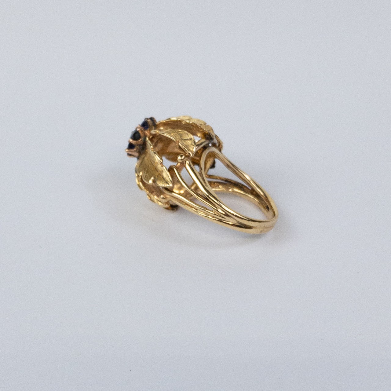 14K Gold Sapphire & Diamond Flower Ring