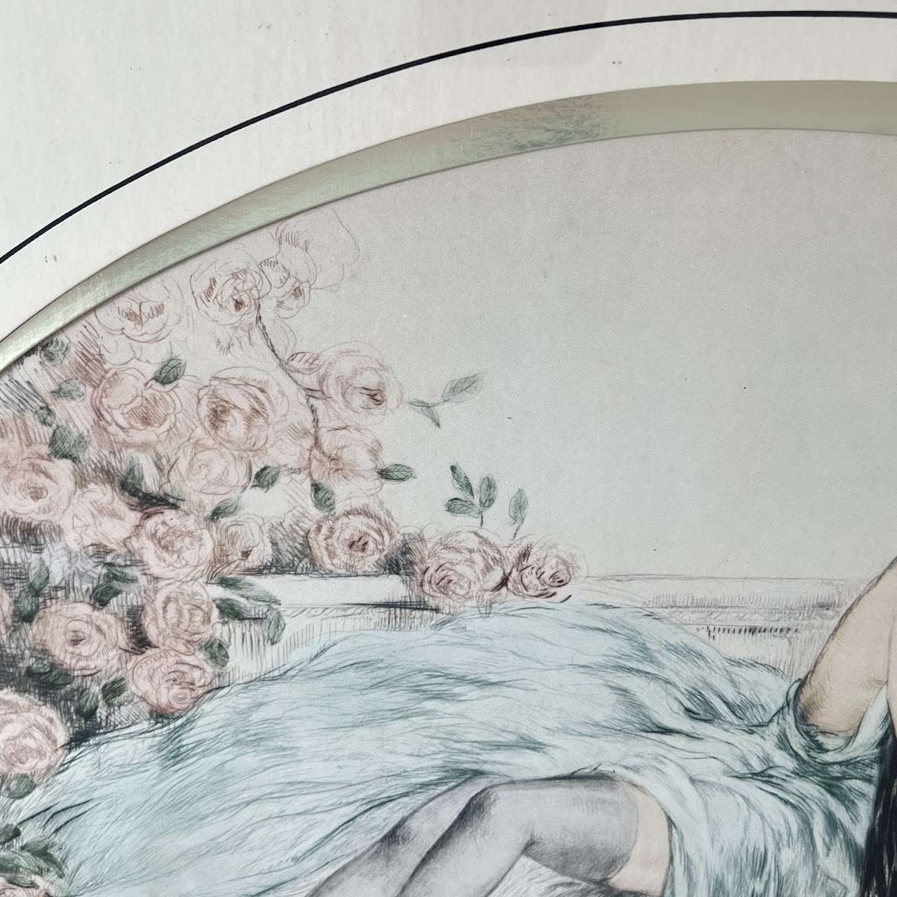 After Louis Icart 'Woman with Pink Roses' Framed Print