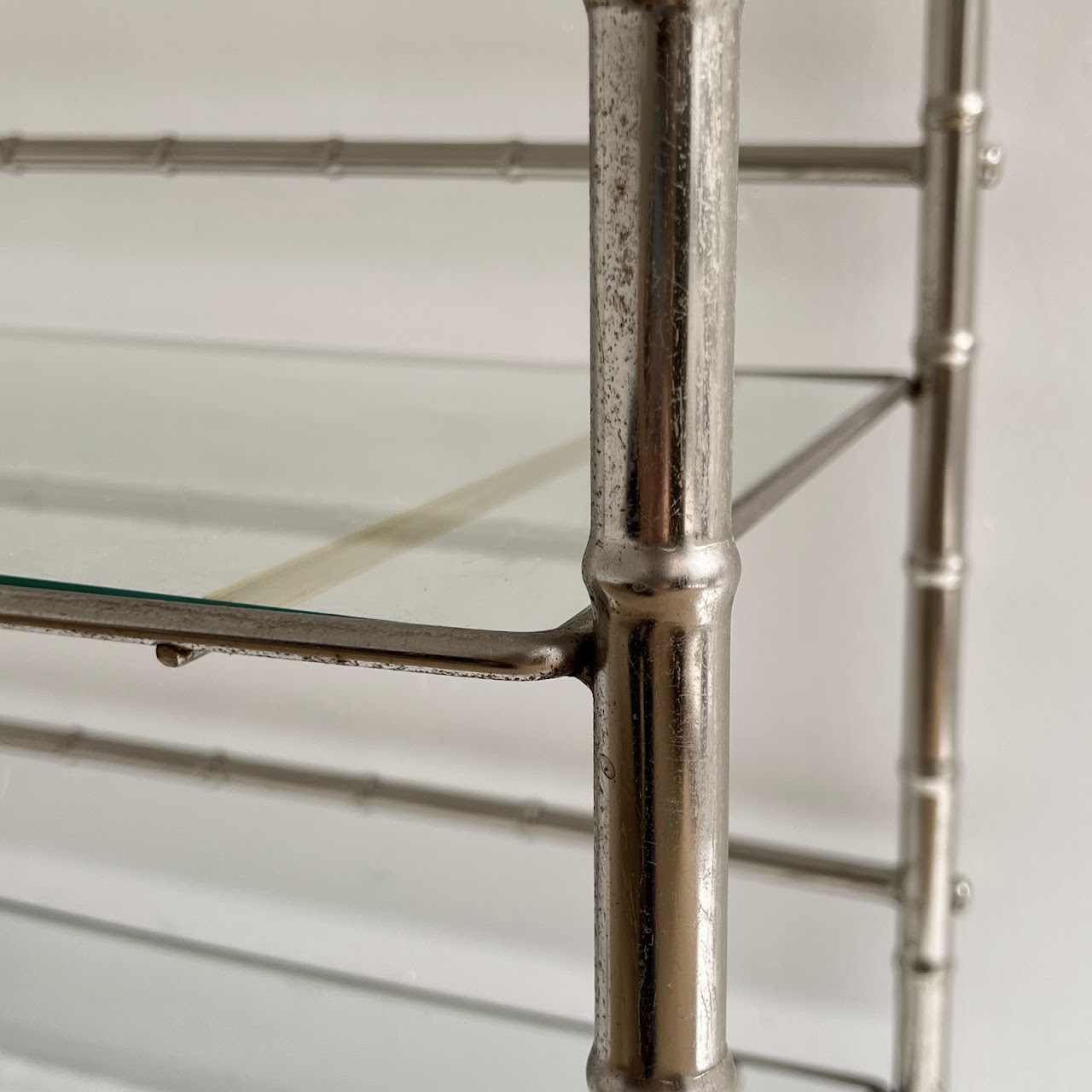 Mid-Century Modern Faux Bamboo Chrome and Glass Bar Cart